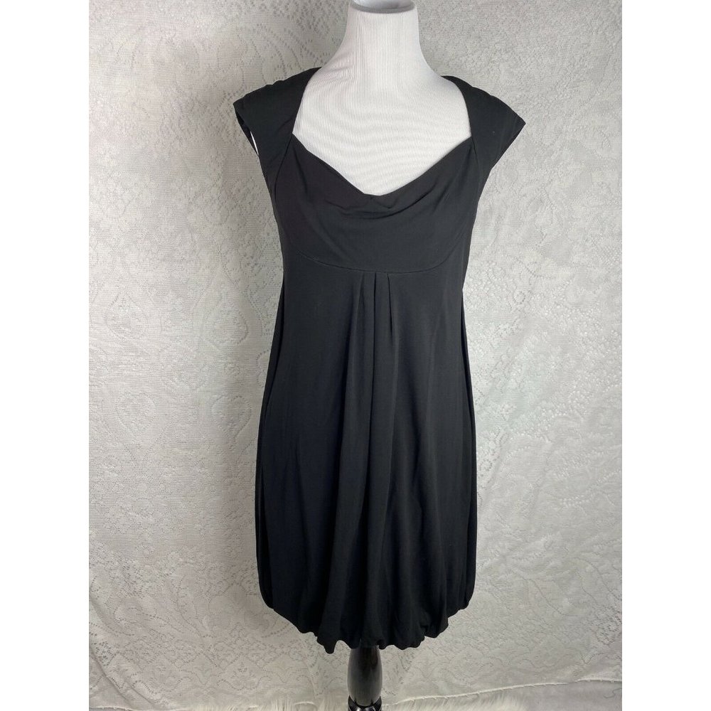 Badgley Mischka Black Empire Cocktail Stretch Bubble Hem Dress.Cap Sleeve Sz 6